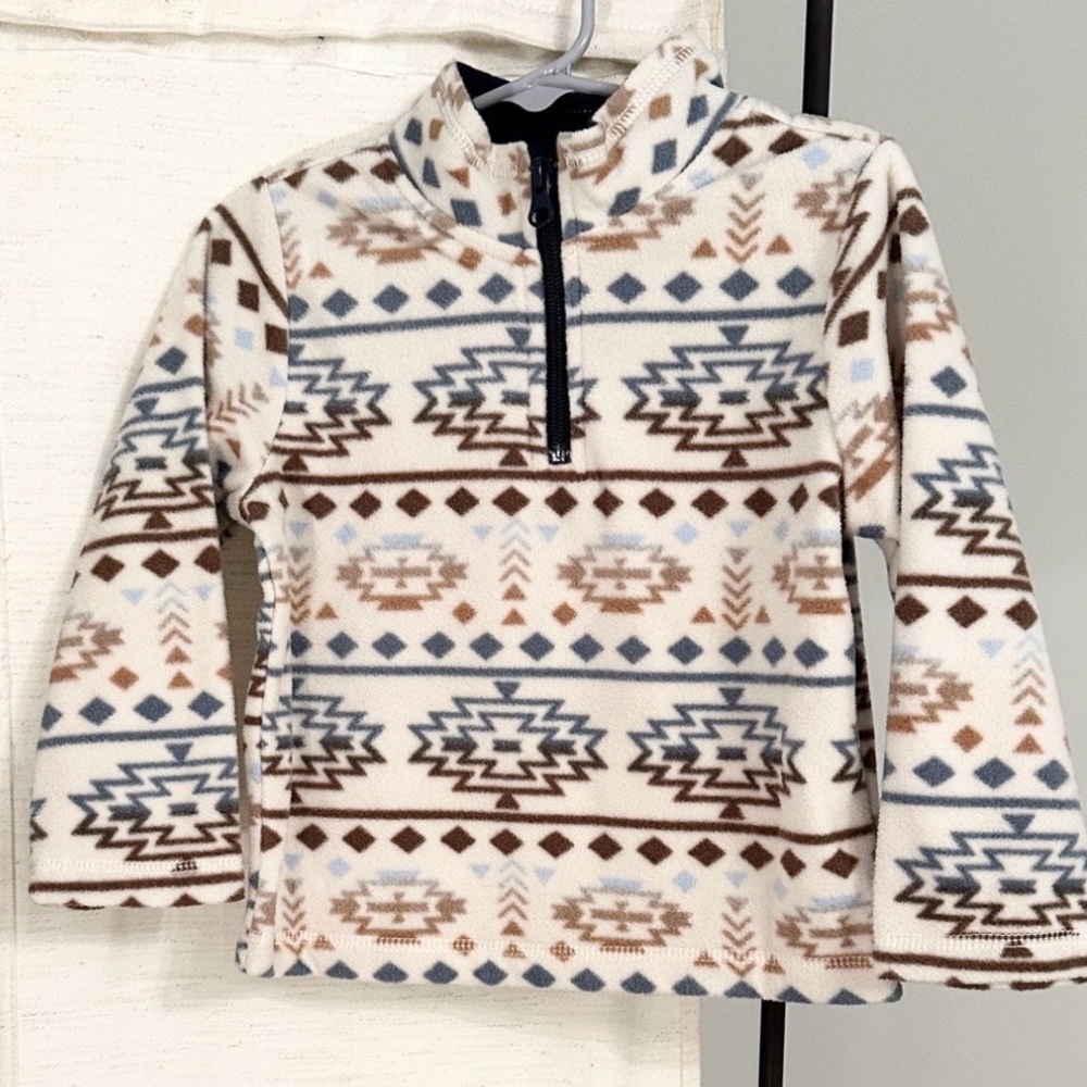 The Children’s Place Ivory Aztec Fleece Zip Pullover Top Toddler 2T